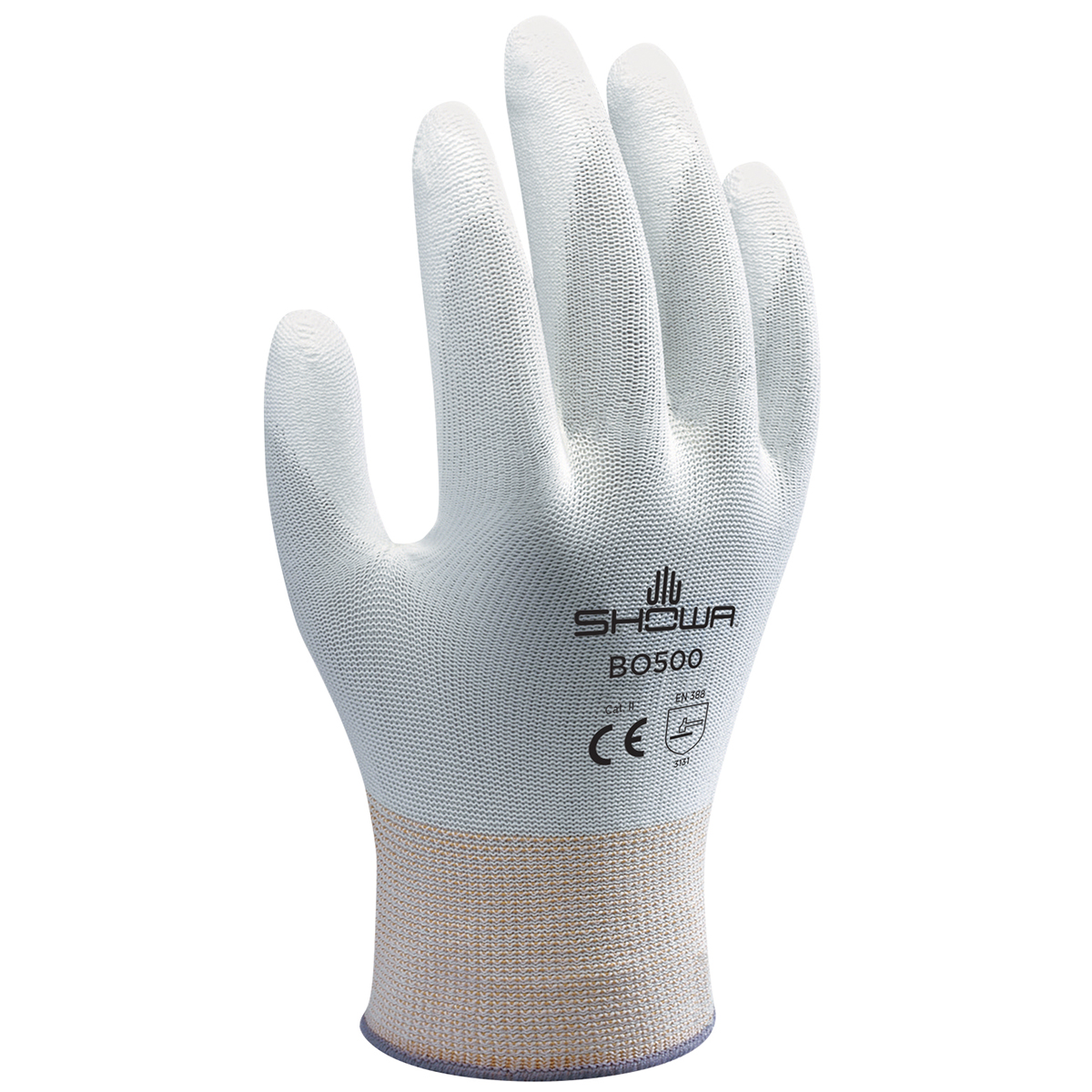 13- gauge engineered nylon w/polyurethane palm coating, white with white coating, smooth grip, large - Chemical Resistant